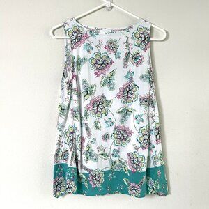 J Jill Blouse Womens Size S White Multicolor Floral Sleeveless Rayon Pullover
